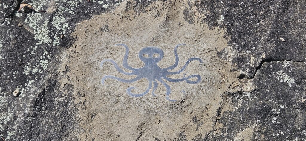 An image of a metal octopus attached to a rock