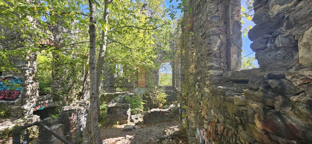 An image of graffiti-covered ruins