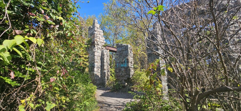 An image of graffiti-covered ruins
