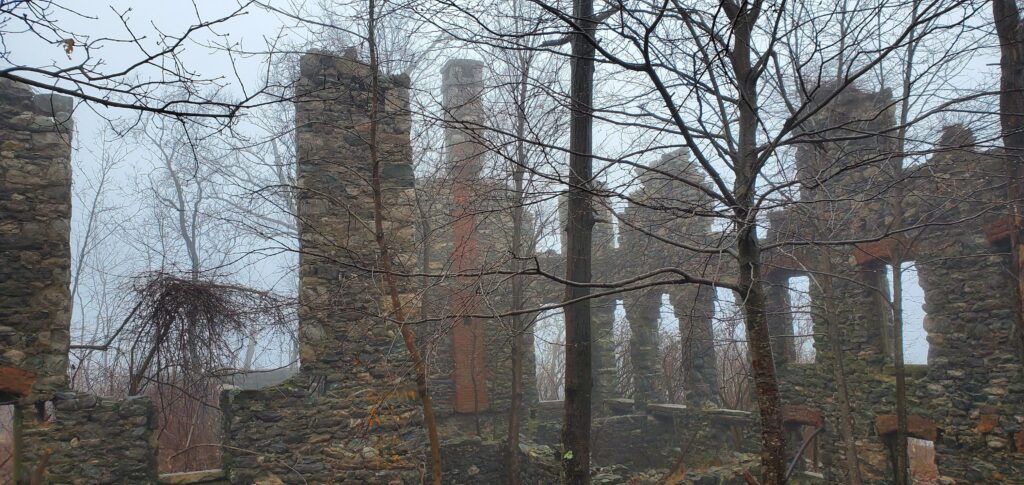 An image of a castle on foggy day