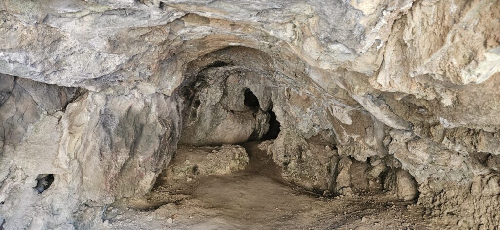 Dark, rocky cave interior with openings.