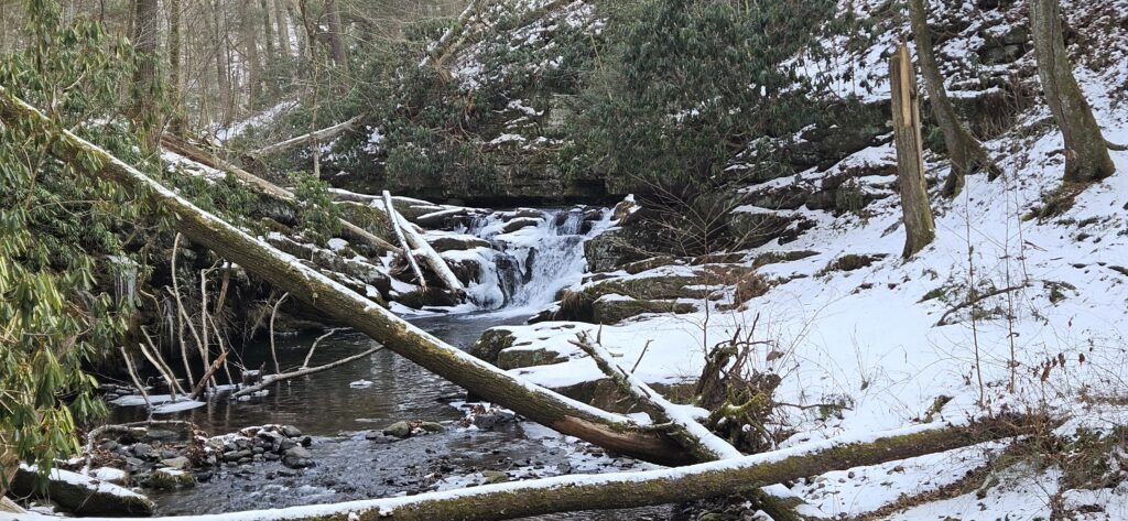 An image of a snowy waterfall