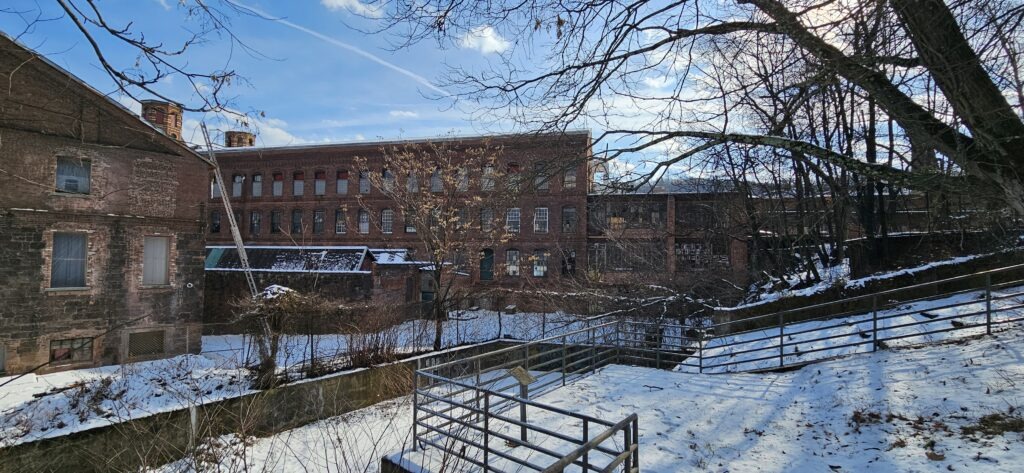 Abandoned industrial buildings in winter