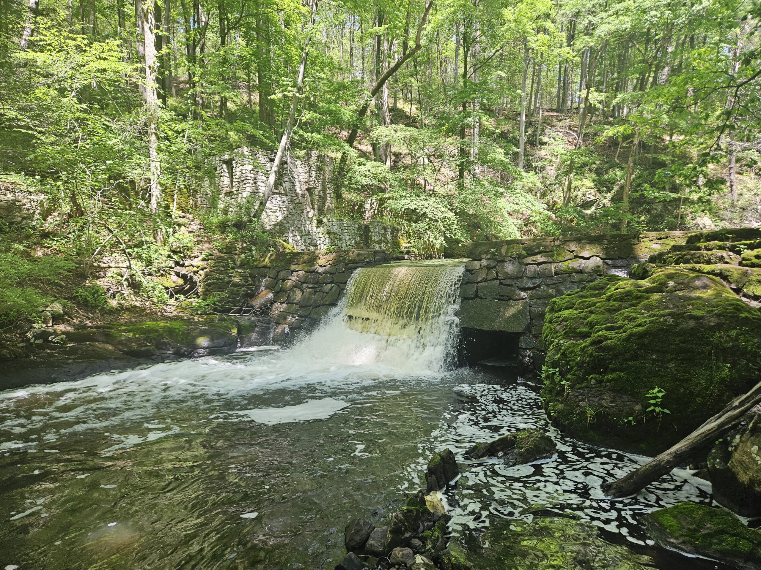 Hiking the Elizabeth D. Kay Environmental Center to Waterfalls and Ruins A dam waterfall at the Kay Center