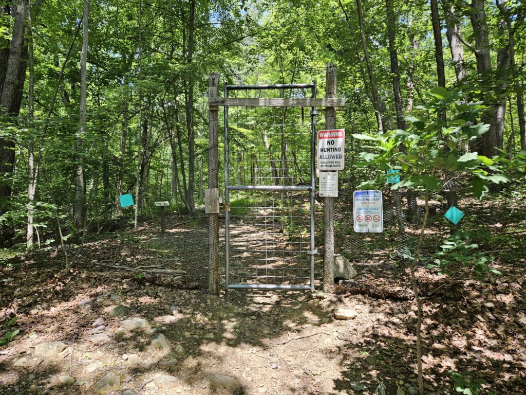 The gate at the entrance to Apshawa Preserve