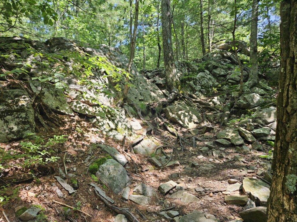 The rock scramble on the blue trail at Apshawa Preserve