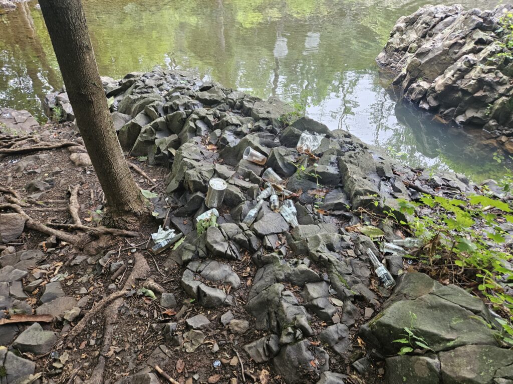 Hiking to the Filthy Green Brook Falls at Watchung Reservation 13 Trash at Green Brook Falls at Watchung Reservation