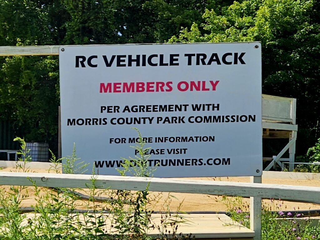 A sign for the RC Vehicle Track at Mahlon Dickerson Reservation