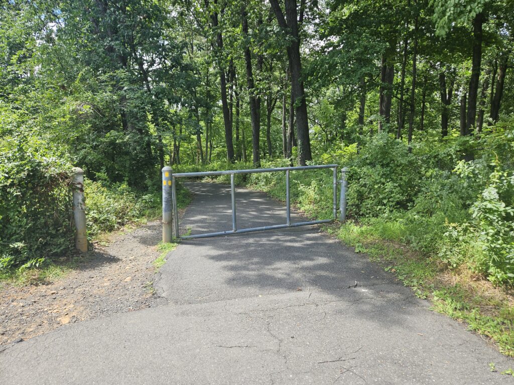 The gate at the beginning of the Hawk Watch Trail at Washington Valley Park in Bridgewater