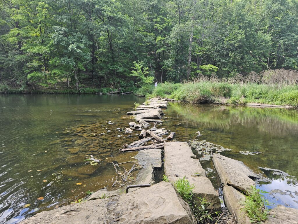 The water crossing across East Branch Reservoir at Washington Valley Park in Bridgewater