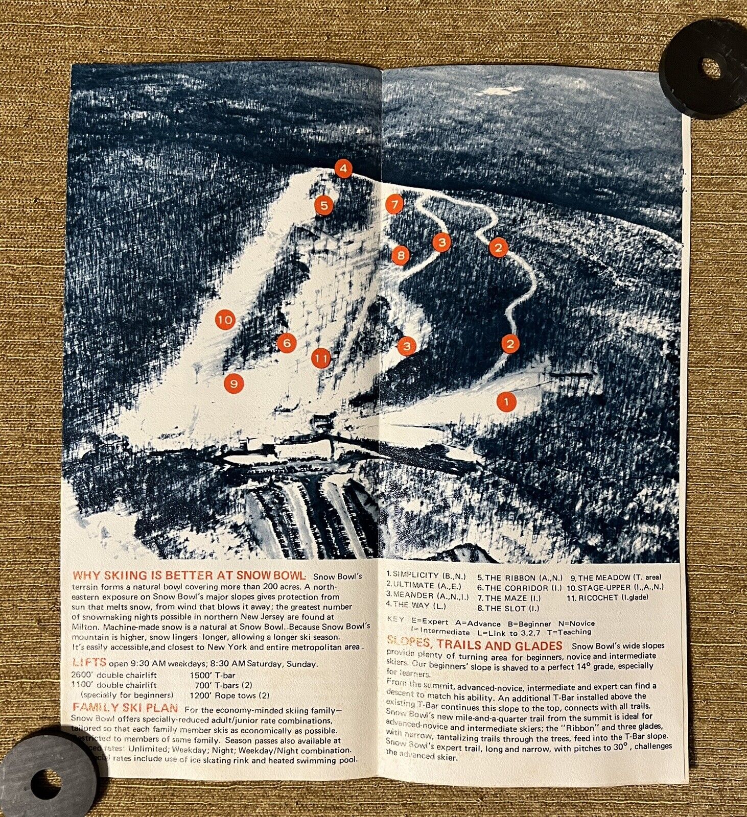 A trail map for the Milton Snow Bowl