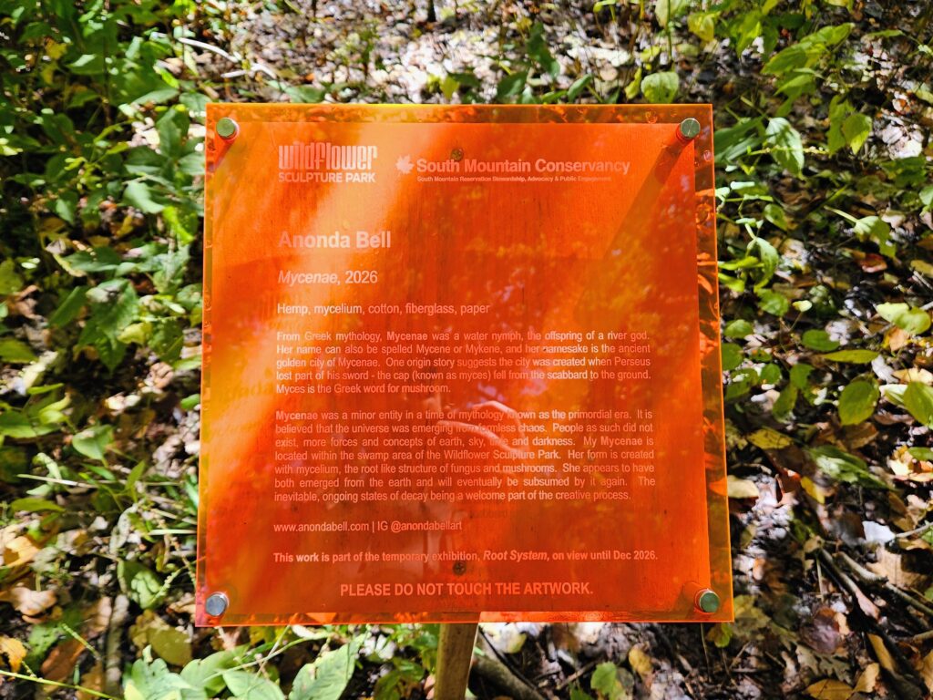 An information sign for the Wildflower Sculpture Part at South Mountain Reservation