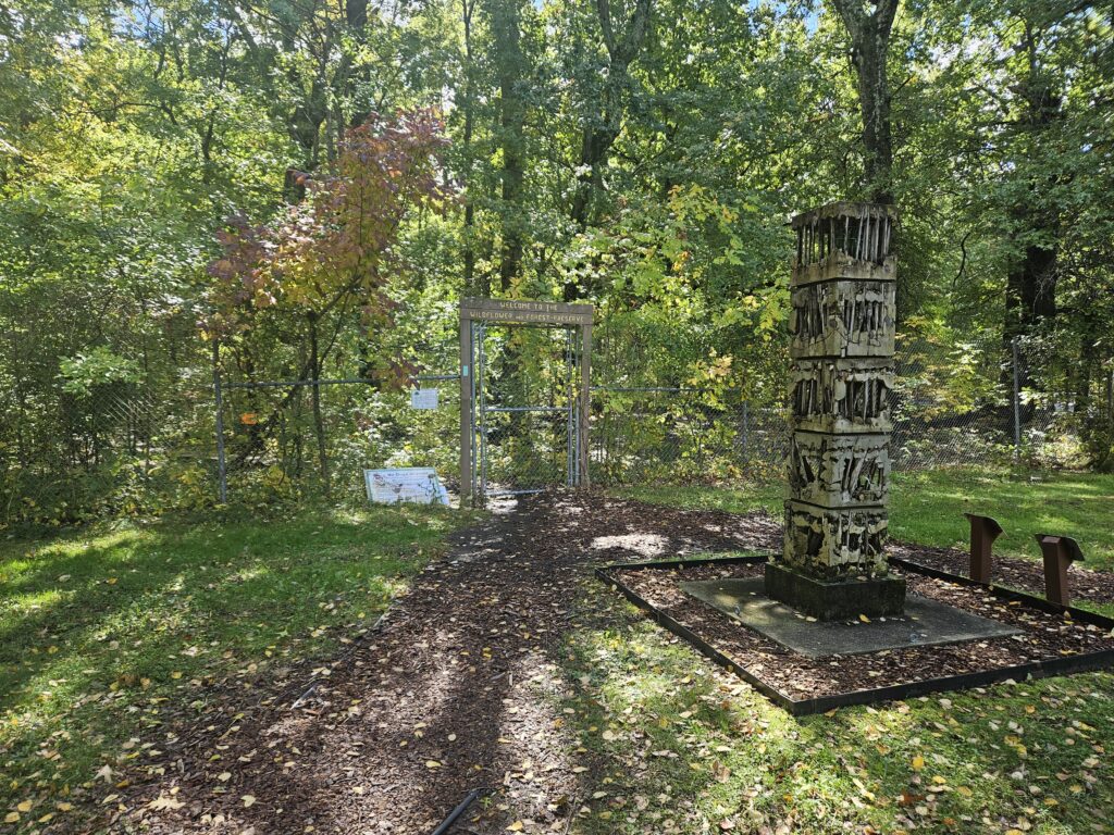 The entrance to the Wildflower Sculpture Park and Wildflower Forest Preserve at South Mountain Reservation